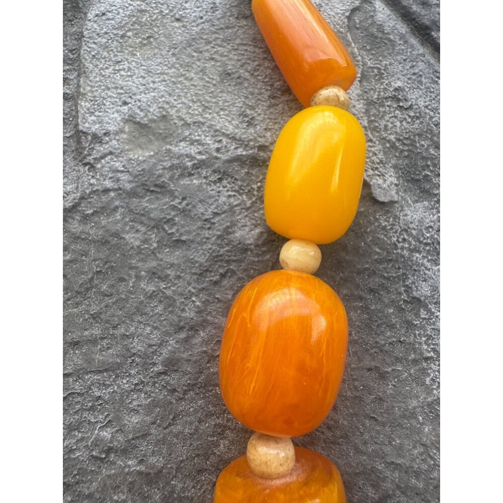 Vintage Bohemian Style Orange & Yellow Beaded Necklace With Wooden Accents - Picture 5 of 6